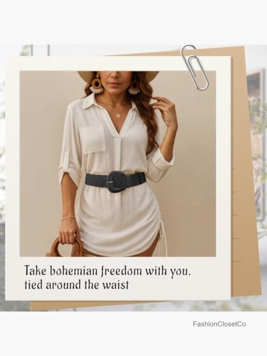 Straw Woven Elastic Belt, Boho Braided Raffia Waist Belt, Stretch Rattan Belt